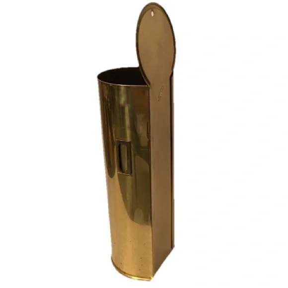 VTG Cylinder Brass Fireplace Match Holder Long Stick Matches Wall Hanging 13”